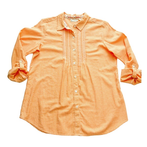 🆕 J.Jill Orange Embroidered Tuxedo Shirt Sz SM NWOT - Picture 2 of 11